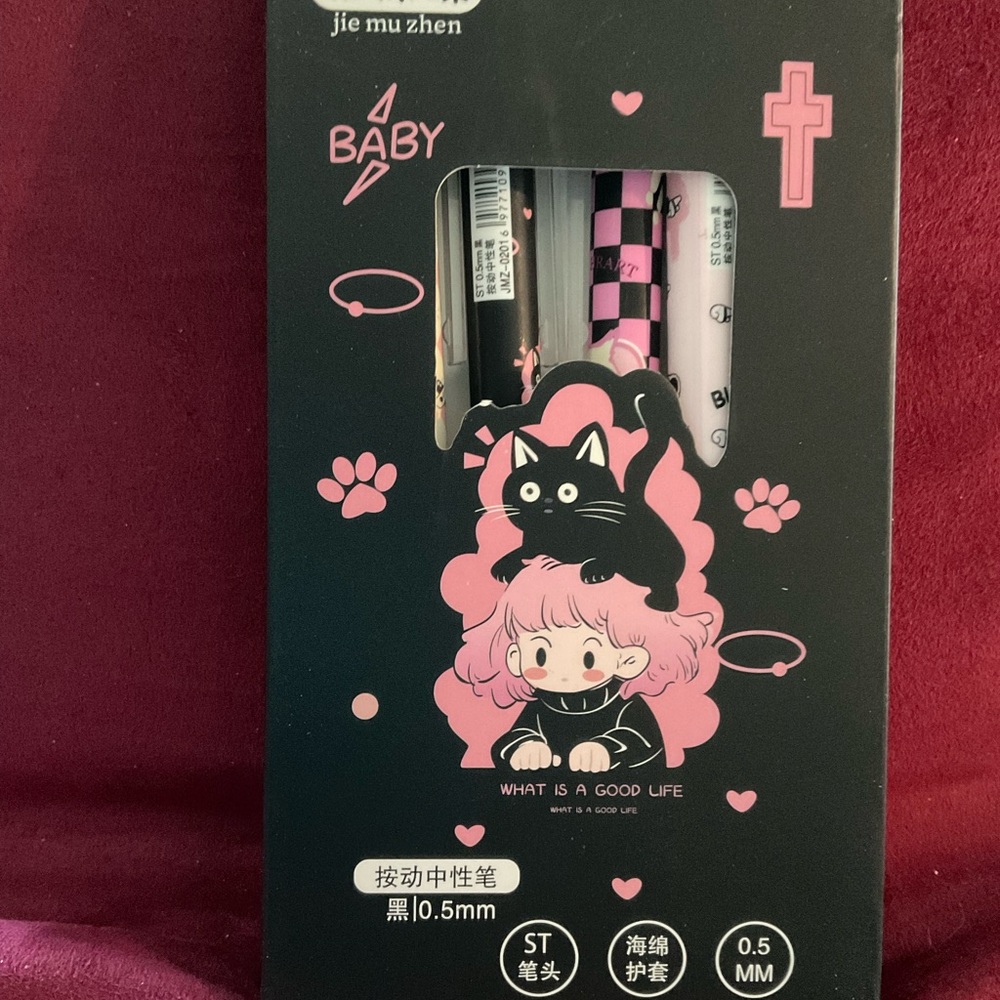 Moka Gel Pen Sets with Butterfly or Cat Design. Rubber Grips. Set of Six. - Picture 2 of 8